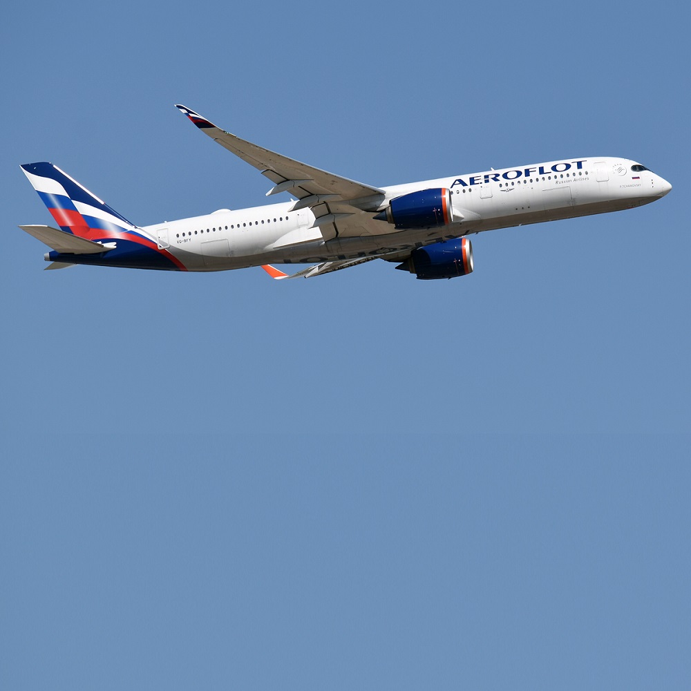 A plane of the Russian airline Aeroflot takes off.